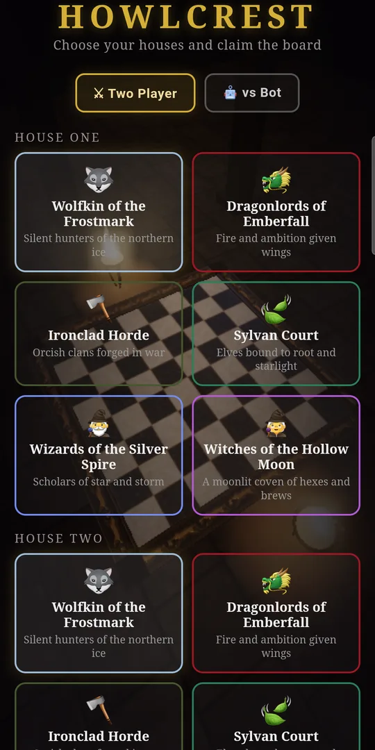 Howlcrest Chess main menu
