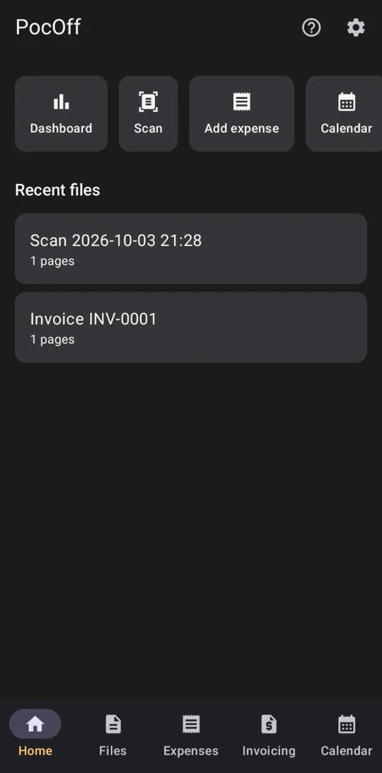 PocOff Solo screen